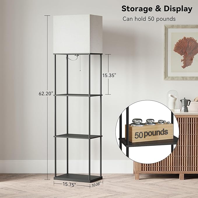 SUNMORY Large Size Floor Lamp with Shelves, 4-Tier Modern Standing Lamp with 3 Color Temperature Bulb, Tall Floor Lamp with Shelf, Corner Display Bookshelf Lamps for Living Room, Bedroom, Office - LeafyLoom