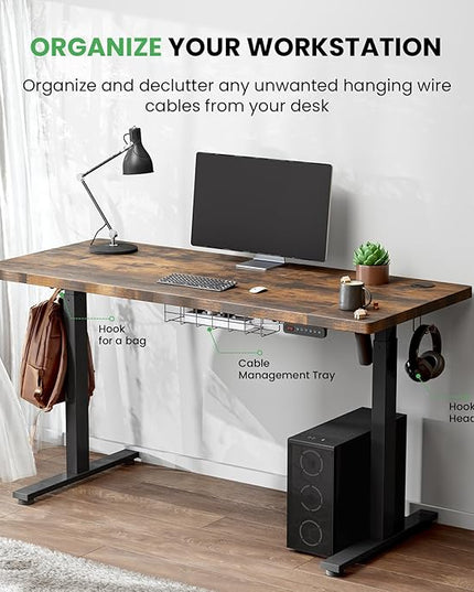 Electric Standing Desk Adjustable - 63 x 24 Inch Sit Stand up Desk with Cable Management - 3 Memory Preset Adjustable Height Desk Computer Home Office Desk - LeafyLoom