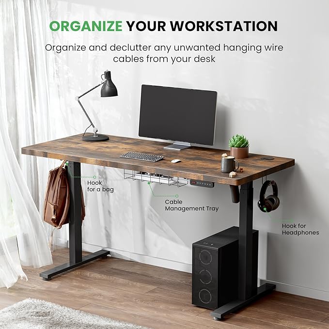 Electric Standing Desk Adjustable - 48 x 24 Inch Sit Stand up Desk with Cable Management - 3 Memory Preset Adjustable Height Desk Computer Home Office Desk - LeafyLoom
