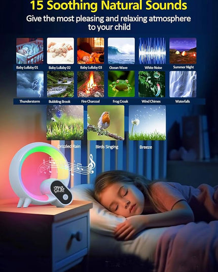 Smart Night Light for Kids,Wake Up Light Sunrise Alarm Clock,Ambient Light & Sleep Assistant White Noise Sound Machine Baby Night Light,App,Bluetooth Speaker,Snooze,Timer,Remote Control,Ideal for Gift - LeafyLoom