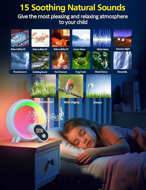 Smart Night Light for Kids,Wake Up Light Sunrise Alarm Clock,Ambient Light & Sleep Assistant White Noise Sound Machine Baby Night Light,App,Bluetooth Speaker,Snooze,Timer,Remote Control,Ideal for Gift - LeafyLoom