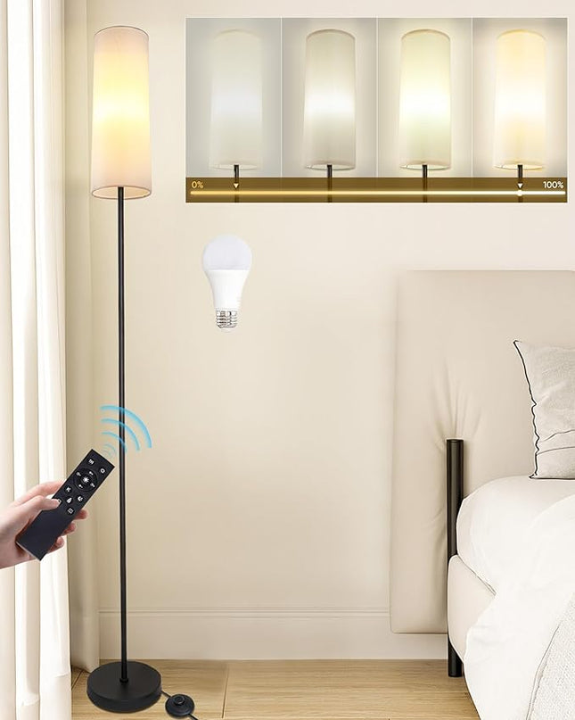 Modern Floor Lamp, LED Floor Lamp with Remote Control and Stepless Dimmable Colors Temperature & Brightness, Standing Lamps for Living Room Bedroom Office,Reading,9W Bulb Included(Beige) - LeafyLoom