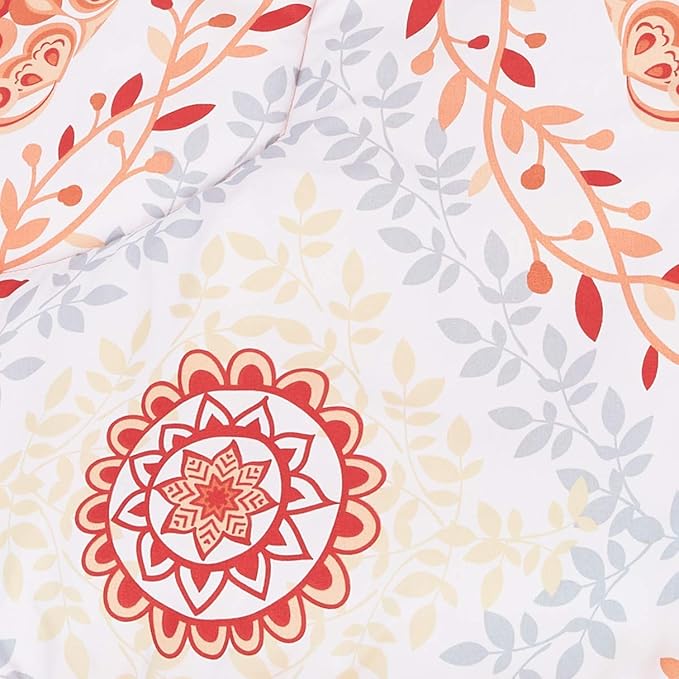 Amazon Basics Lightweight Microfiber Bed-in-a-Bag Comforter 5-Piece Bedding Set, Twin/Twin XL, Coral Medallion, Printed - LeafyLoom