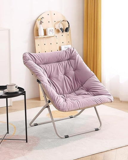 Tiita Comfy Saucer Chair, Soft Faux Fur Oversized Folding Accent Chair, Lounge Lazy Chair for Kids Teens Adults, Metal Frame Moon Chair for Bedroom, Living Room, Dorm Rooms - LeafyLoom