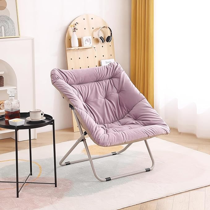 Tiita Comfy Saucer Chair, Soft Faux Fur Oversized Folding Accent Chair, Lounge Lazy Chair for Kids Teens Adults, Metal Frame Moon Chair for Bedroom, Living Room, Dorm Rooms - LeafyLoom