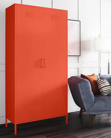 Novogratz Cache Tall 2 Door Metal Locker Cabinet, Orange - LeafyLoom