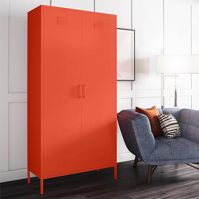 Novogratz Cache Tall 2 Door Metal Locker Cabinet, Orange - LeafyLoom