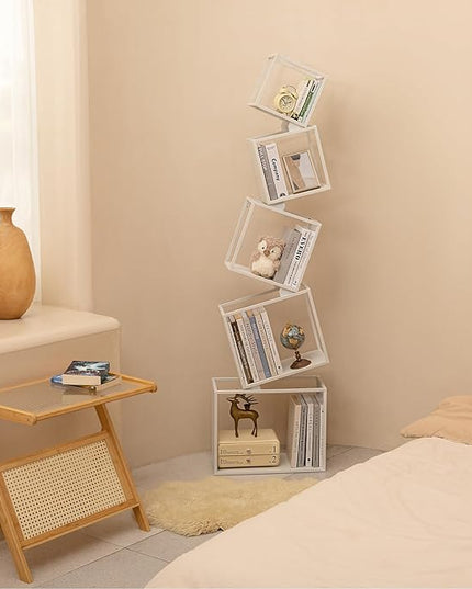 Bookshelf, 5-Tier Bookcase White, 67" Tall White Bookshelf, 5 Tier Bookshelf, Industrial Bookshelf, Modern Book Storage, Storage Shelves for CDs/Books/Home Decor, Display Shelf - LeafyLoom