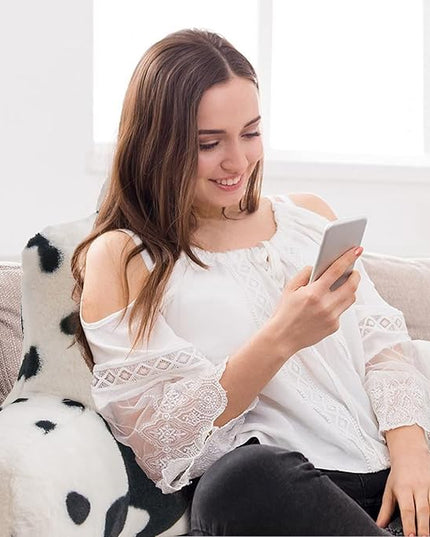 A Nice Night Faux Fur Reading Pillow Bed Wedge Large Adult Children Backrest with Arms Back Support for Sitting Up in Bed/Couch for Bedrest,Cow - LeafyLoom