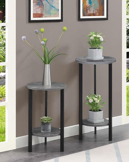 Convenience Concepts Graystone 31 inch 2 Tier Plant Stand, Cement/Black - LeafyLoom