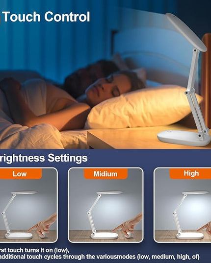 LED Desk Lamp for Office Home & Battery Operated Lamp Rechargeable Lamp Foldable & Portable Light, [2-fold support frame higher] 3 Brightness Dimmable Small Desk Lamp Wireless Reading Lamp - LeafyLoom