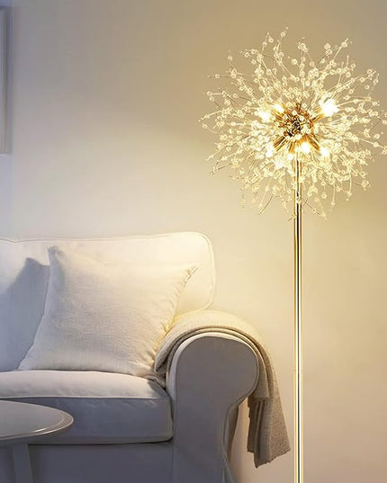 69 inch Crystal Floor Lamp, Modern Standing Lamp with K9 Crystal, LED Floor Lamp with On/Off Foot Switch, Metal Tall Pole Lamp for Living Room, Girls Room, Bedroom, Dresser, Office, Gold Finish - LeafyLoom