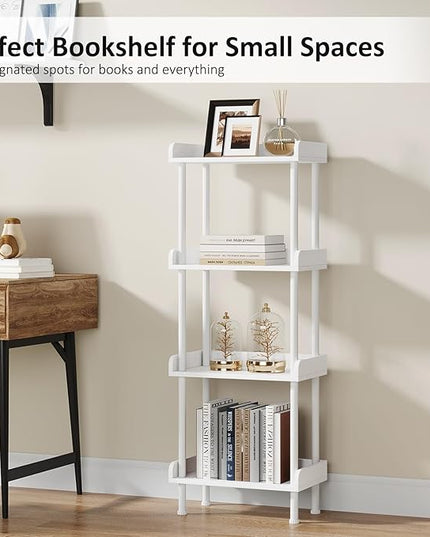 Bookcase 4 Tier Bookshelf - Vintage Small Bookshelf for Small Spaces, Wooden Book Shelf Small Bookcase for Living Room Bedroom - LeafyLoom