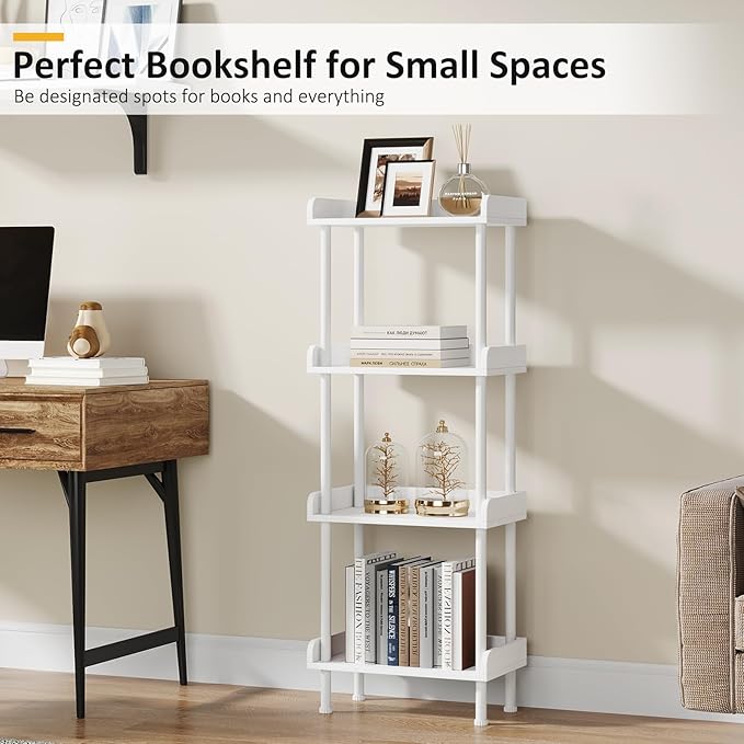 Bookcase 4 Tier Bookshelf - Vintage Small Bookshelf for Small Spaces, Wooden Book Shelf Small Bookcase for Living Room Bedroom - LeafyLoom