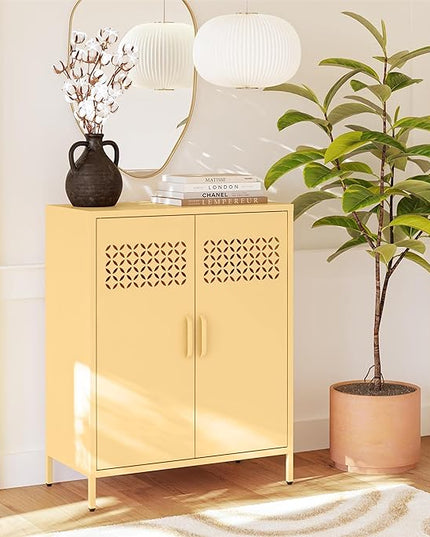 Mr. Kate Annie Short Metal 2 Door Cabinet, Sunny Yellow - LeafyLoom