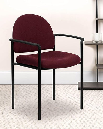 Flash Furniture Tiffany Comfort Burgundy Fabric Stackable Steel Side Reception Chair with Arms - LeafyLoom