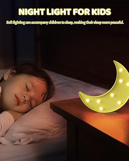 Yellow Moon Decor Bedroom, Battery Powered Moon Night Light for Kids, Kids Room Decor, Baby Room Decor, Nursery Wall Decor, Kids Night Lights for Bedroom, Toddler Night Lights - LeafyLoom