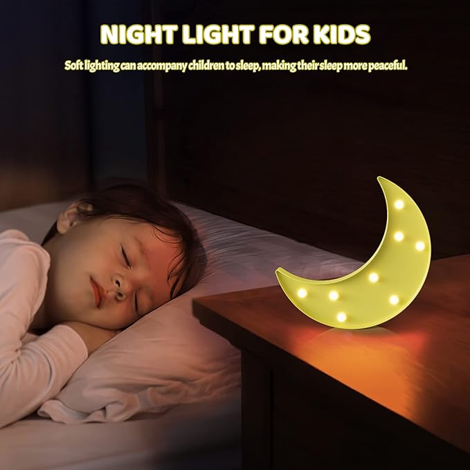 Yellow Moon Decor Bedroom, Battery Powered Moon Night Light for Kids, Kids Room Decor, Baby Room Decor, Nursery Wall Decor, Kids Night Lights for Bedroom, Toddler Night Lights - LeafyLoom