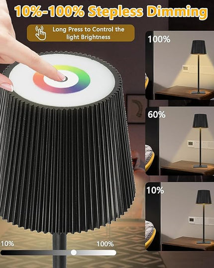 2 Pack Cordless Table Lamp, Touch Dimmable RGB Desk Lamp, 4000 mAh LED Desk Lamp, Battery Operated Lamp for Family, Restaurant & Bar, Outdoor Party, Camping, Garden, Christmas Gift - LeafyLoom