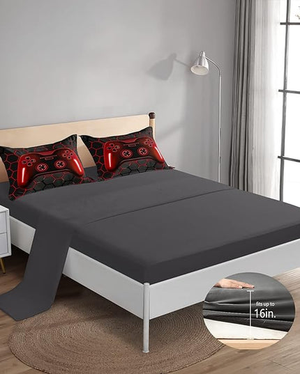 6 Pieces Bed in A Bag Gamer Bedding Set for Boys Kids Adult Gaming Comforters Set,Boys Bed in A Bag Set Queen Size Comforter with Fitted Sheet Flat Sheet Pillowcase pillowsham,DJTH5027Queen - LeafyLoom