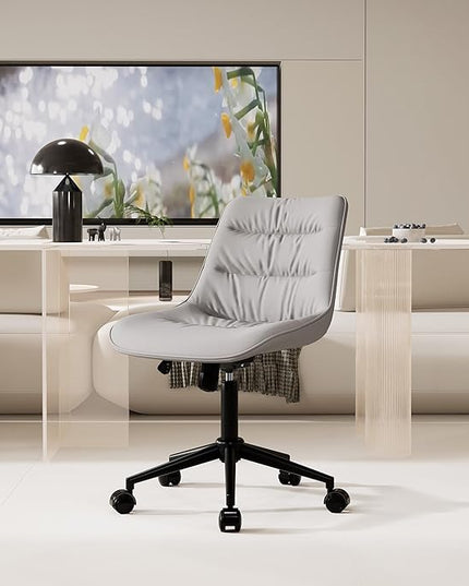 Kidol & Shellder Armless Office Chair Desk Chair Comfy Makeup Vanity Chair with Back Ergonomic Swivel Chair Home Office Desk Chairs with Wheels Rolling Computer Chair Bedroom Accent Chair(Gray) - LeafyLoom