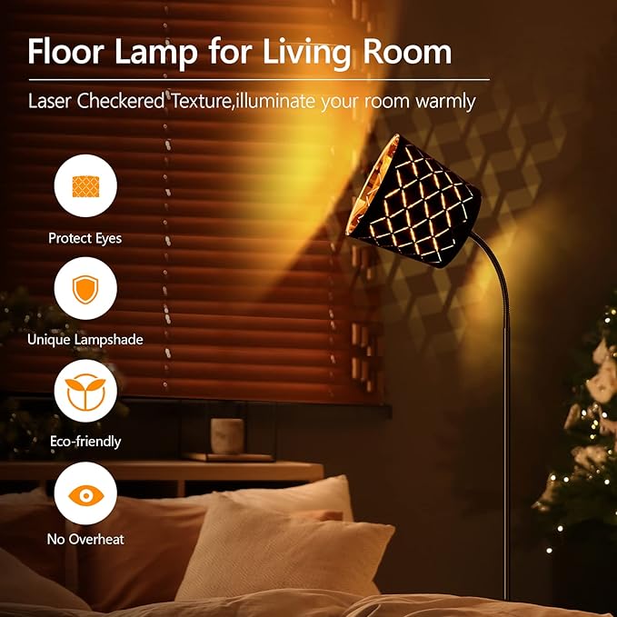 LED Floor Lamp, Standing Lamp for Living Room with Linen Lamp Shade,Adjustable Gooseneck Modern Reading Light,Floor Lamps for Bedroom,Office,Farmhouse,6W LED Bulb Included - LeafyLoom