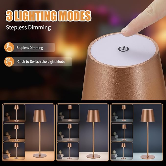 Cordless Table Lamps USB Rechargeable Simplicity Desk Lamp Built-in 4600 mAh Battery LED Battery Operated lamp with Touch Control Table lamp - Bedroom/Desk/Reading/Patio(Brown) - LeafyLoom