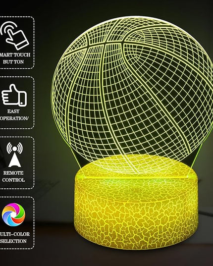 Basketball Night Light,Basketball Gifts for Boy, 3D Basketball Lamp,Kids Bedside Lamp,16 Color Change Decor Lamp with Remote & Smart Touch, Gifts for Christmas Birthday Boys Men Girls - LeafyLoom