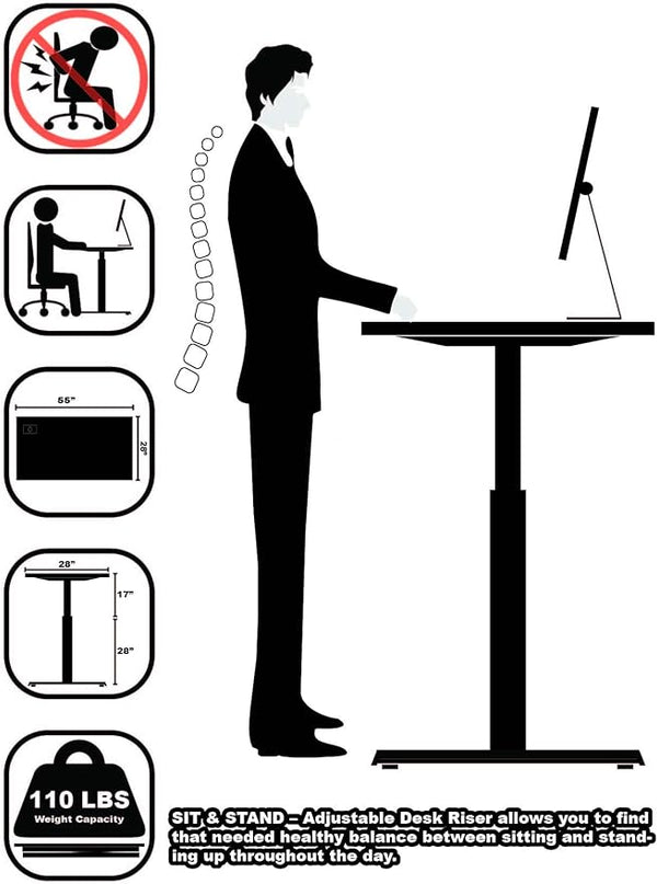 SHW 55-Inch Large Electric Height Adjustable Standing Desk, 55 x 28 Inches, Black - LeafyLoom