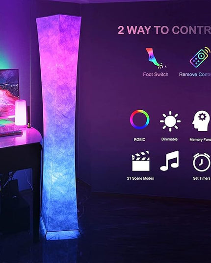LEONC Design Floor Lamp, 65 inches LEONC Standing Lamp, RGB 7 Colors Changing LED Bulbs and 10 Levels Brightness, Remote Control and Fabric Shade, Modern for Bedroom, Kids Room&Play Room (RGB/Remote) - LeafyLoom
