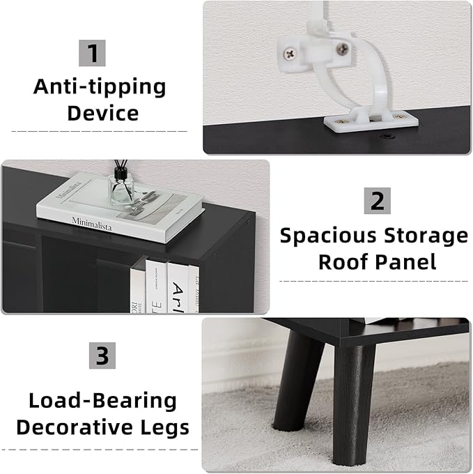 YAHARBO 10 Cube Bookshelf,3 Tier Bookcase with Legs,Black Mid-Century Modern Bookshelves,Large Free Standing Open Storage Organizer Shelf,Tall Wooden Book Case Furniture for Bedroom,Living Room,Office - LeafyLoom
