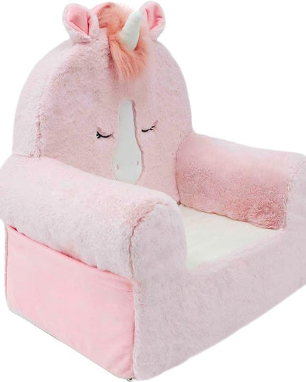 Soft Landing Animal Adventure Pink Unicorn, Sweet Seats, Compressed Premium Character Chair with Carrying Handle & Side Pockets - LeafyLoom