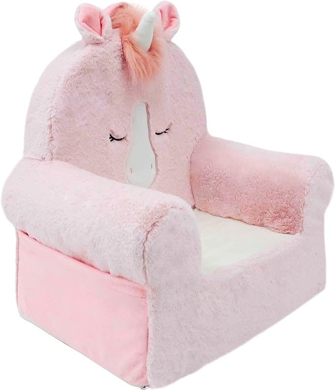 Soft Landing Animal Adventure Pink Unicorn, Sweet Seats, Compressed Premium Character Chair with Carrying Handle & Side Pockets - LeafyLoom