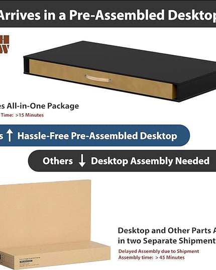 SHW 48-Inch Electric Height Adjustable Desk with Keyboard Tray and Two Drawers, Black - LeafyLoom