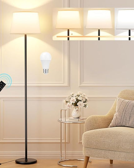 【Upgraded】 Floor Lamps for Living Room, Modern Floor Lamp with Remote Control, Dimmable Colors Temperature Standing Lamp Foot Switch, Tall Lamps for Bedroom Office Kid Room(9W LED Bulb) - LeafyLoom