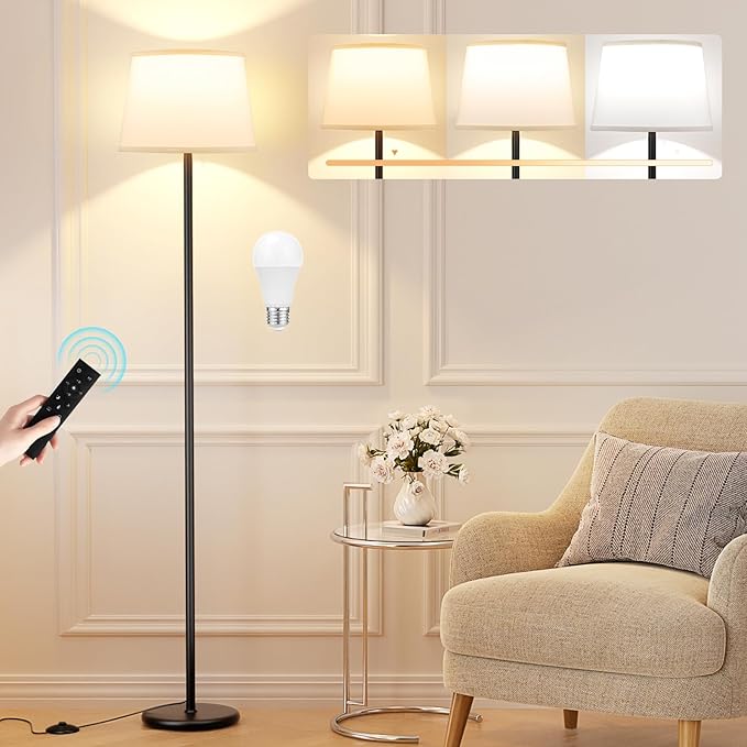 【Upgraded】 Floor Lamps for Living Room, Modern Floor Lamp with Remote Control, Dimmable Colors Temperature Standing Lamp Foot Switch, Tall Lamps for Bedroom Office Kid Room(9W LED Bulb) - LeafyLoom