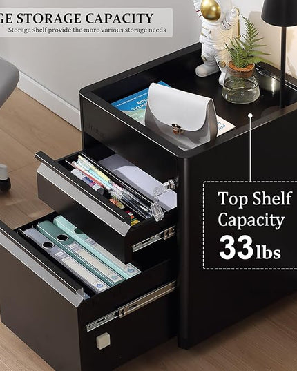 2 Drawer Mobile File Cabinet Top Storage Shelf, Rolling Metal Filing Cabinet for Legal & Letter File Anti-tilt Design with Lock Under Desk Office Drawers Fully Assembled Except Casters(Top ST B) - LeafyLoom