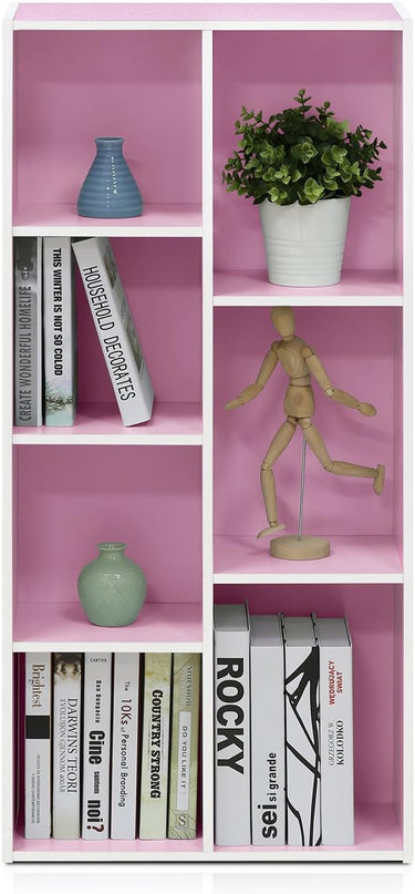 Furinno 7-Cube Reversible Open Shelf, White/Pink 11048WH/PI - LeafyLoom