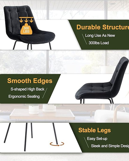 NicBex Velvet Dining Chairs, Upholstered Reception Chairs, Tufted Accent Chair with Metal Legs for Home Kitchen, Living Room, Set of 2, Black - LeafyLoom