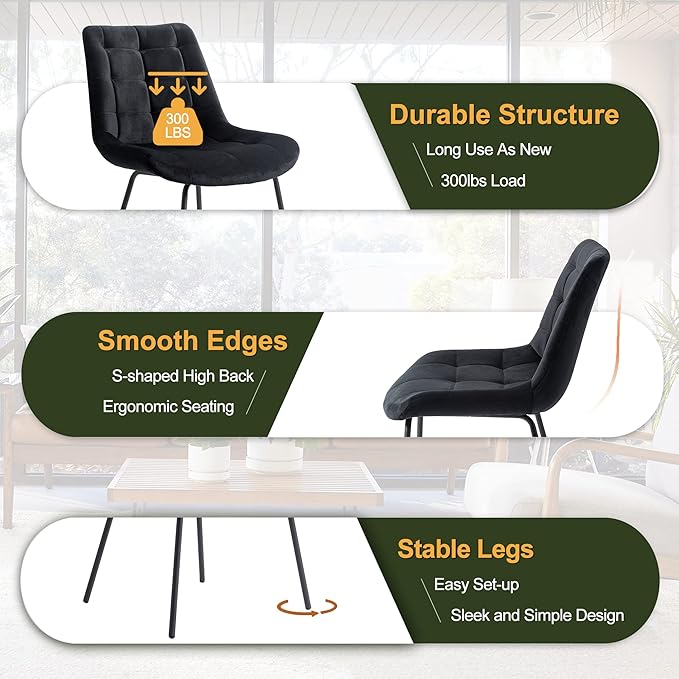 NicBex Velvet Dining Chairs, Upholstered Reception Chairs, Tufted Accent Chair with Metal Legs for Home Kitchen, Living Room, Set of 2, Black - LeafyLoom