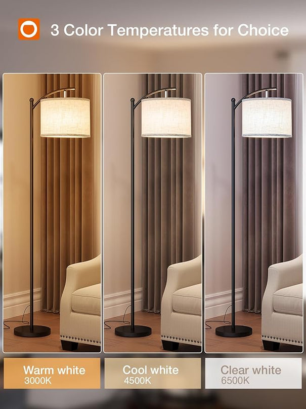 addlon Floor Lamp for Living Room with 3 Color Temperatures, Standing lamp with Linen lampshade for Bedroom, Office, Lamps with 9W LED Bulb Included - Black with Beige Lampshade - LeafyLoom