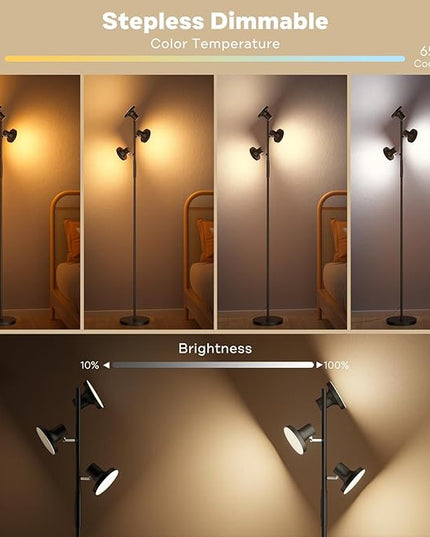 RGB Floor Lamp, 36W Bright LED Standing Lamp with 3 Swivel Lights, Color Changing Tree Tall Lamp with Remote, Stepless Dimmable Modern Floor Lamps for Living Room, Bedroom, Gaming Room,Office - LeafyLoom