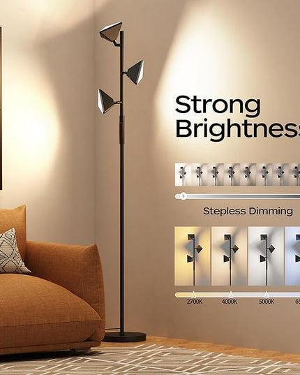 QiMH RGBCW Floor Lamp, 36W Stepless Dimmable LED Tall Standing Lamp with Touch and Remote Control, 4 Color Temperatures, 3 Rotatable Light Tree Floor Lamp for Living Room, Bedroom, Home, Office - LeafyLoom