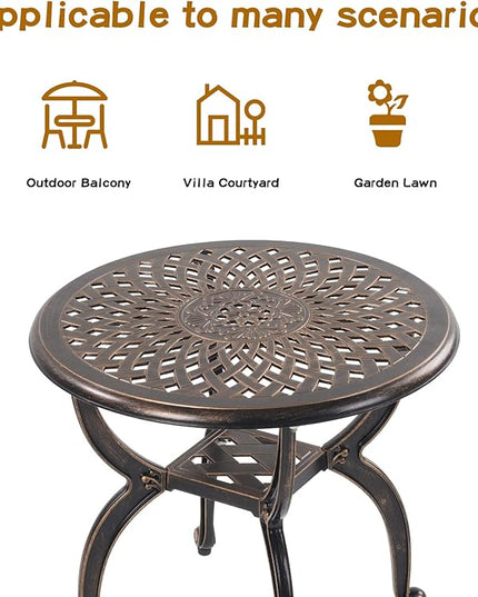 Jardin DE CENTENNAIL 3-Piece Outdoor Bistro Set Cast Aluminum Rust-Resistant Patio Furniture Armchairs Design (Copper) - LeafyLoom