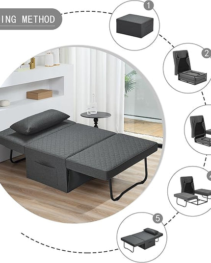 Sofa Bed, 4 in 1 Multi-Function Folding Ottoman Breathable Linen Couch Bed with Adjustable Backrest Modern Convertible Chair for Living Room Apartment Office,Squared-Linen Dark Grey - LeafyLoom