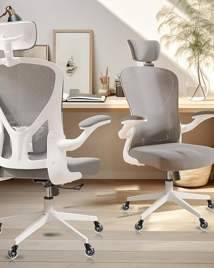Ergonomic Desk Chair with 300LBS Capacity,Adjustable Headrest,Lumbar Support,and Breathable Mesh Back - Perfect for Home Office,Study,and Gaming (Grey) - LeafyLoom