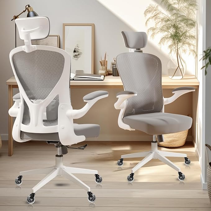 Ergonomic Desk Chair with 300LBS Capacity,Adjustable Headrest,Lumbar Support,and Breathable Mesh Back - Perfect for Home Office,Study,and Gaming (Grey) - LeafyLoom