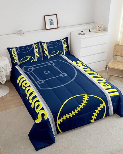 Feelyou Kids Softball Comforter Set King Size Sports Game Bedding Set for Boys Girls Teens Bedroom Decor Baseball Comforter Softball Gaming Theme Duvet Set with 2 Pillow Case - LeafyLoom