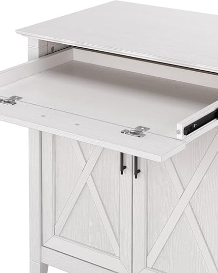 Bush Furniture Key West Secretary Desk | Accent Cabinet with Work Surface in Pure White Oak | 30W x 20D Hidden Writing Table and Storage for Small Spaces - LeafyLoom
