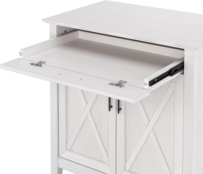 Bush Furniture Key West Secretary Desk | Accent Cabinet with Work Surface in Pure White Oak | 30W x 20D Hidden Writing Table and Storage for Small Spaces - LeafyLoom